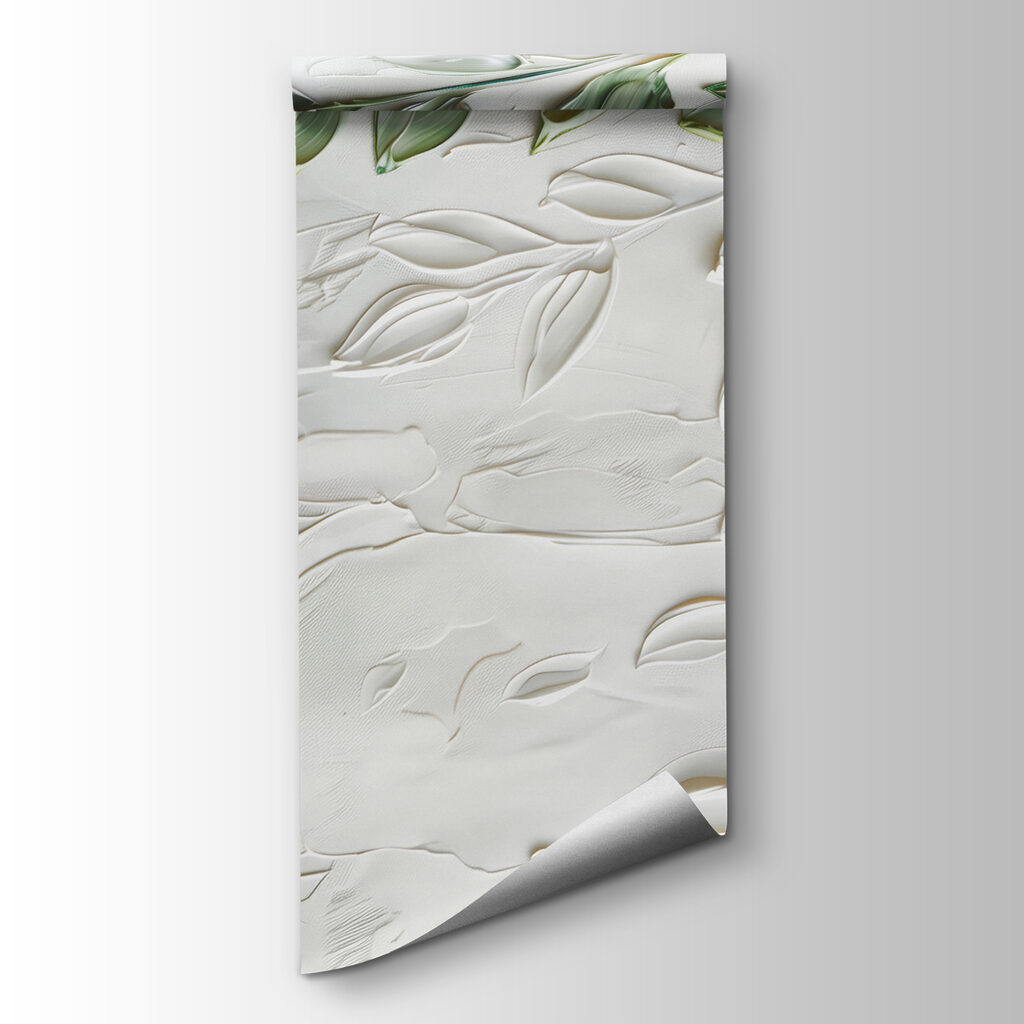 White surface with green leaves