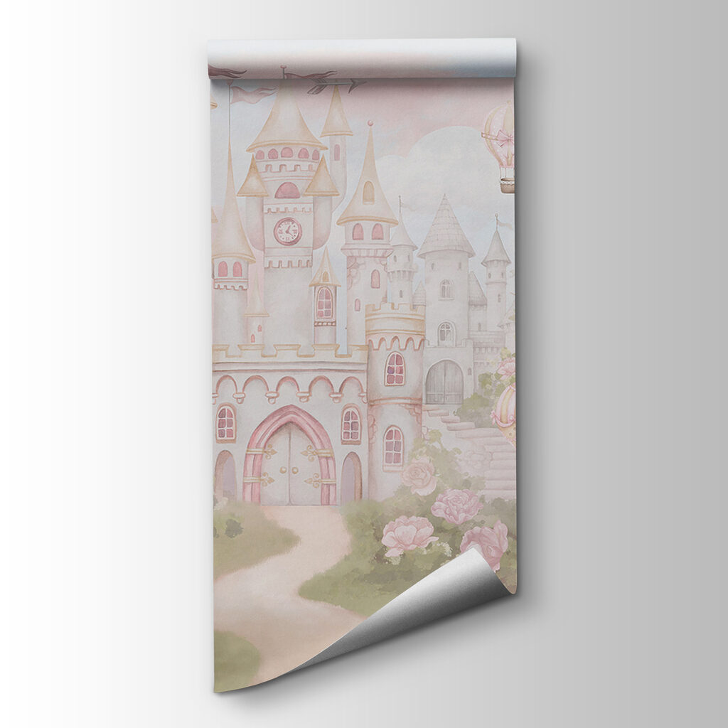 Castle with flowers and hot air balloons Castle with flowers and hot air balloons