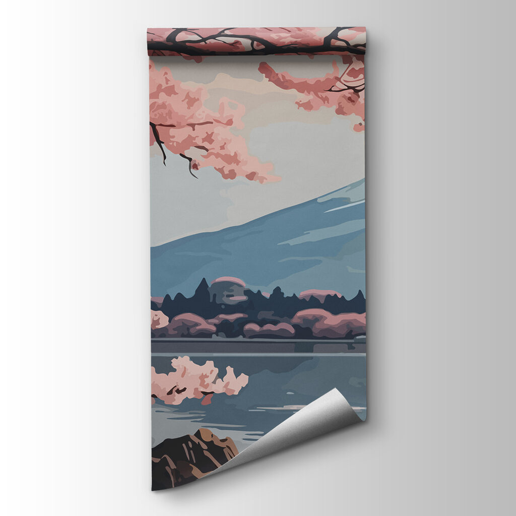 Mountain with pink flowers