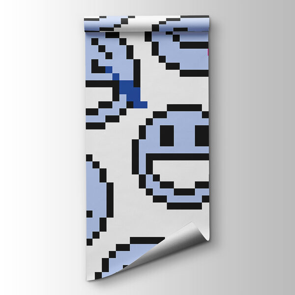 Seamless pattern of blue smiley faces