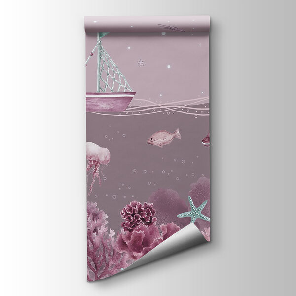 Sea life with a boat and fish