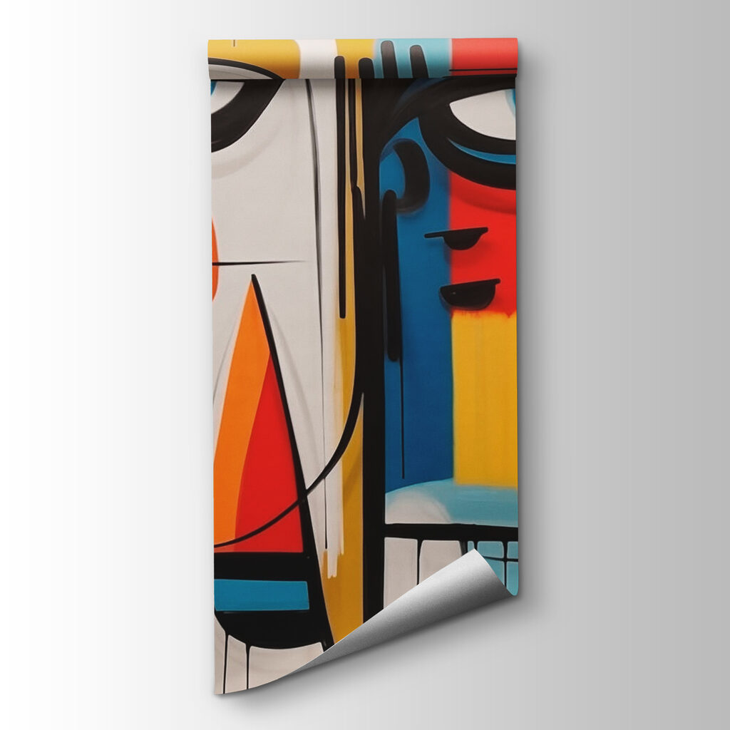 Colorful art piece with different faces