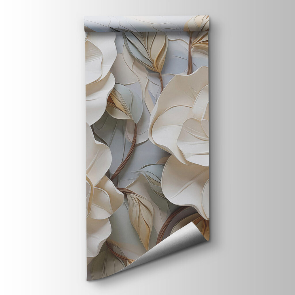 White flowers and leaves on a white surface