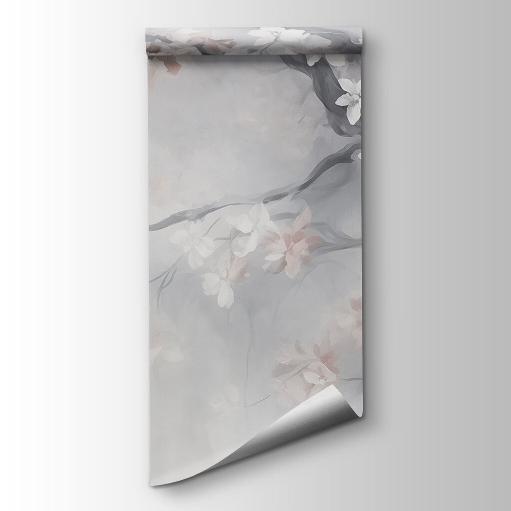 Painting of a tree with white flowers