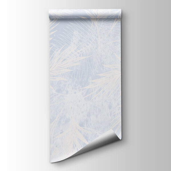 White and blue background with white leaves