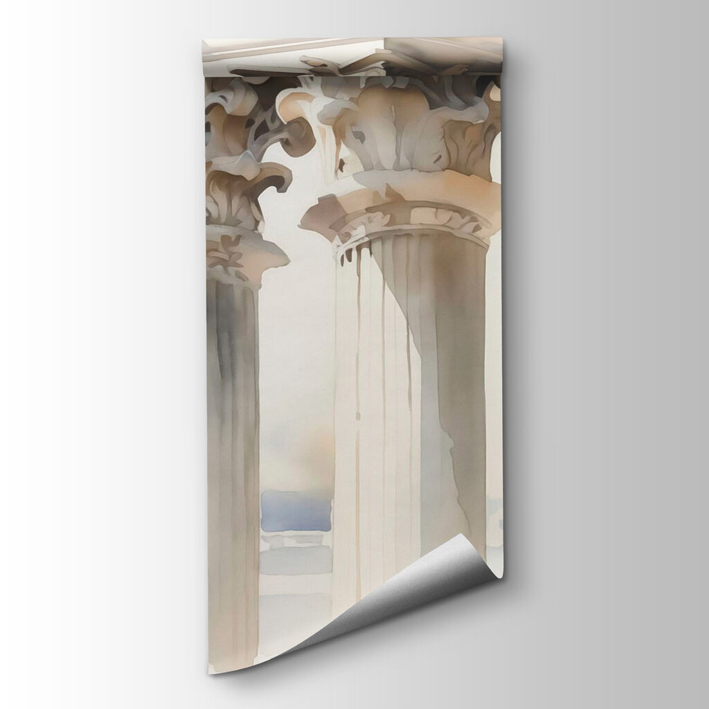 Watercolor painting of a building with pillars