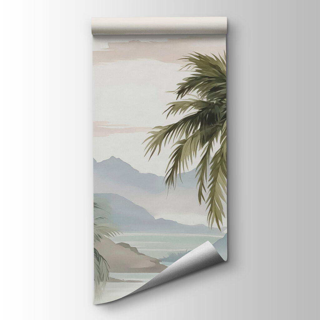 Palm trees and mountains in the background