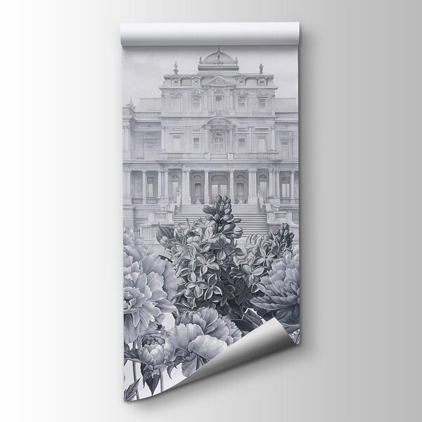 Large white building with flowers