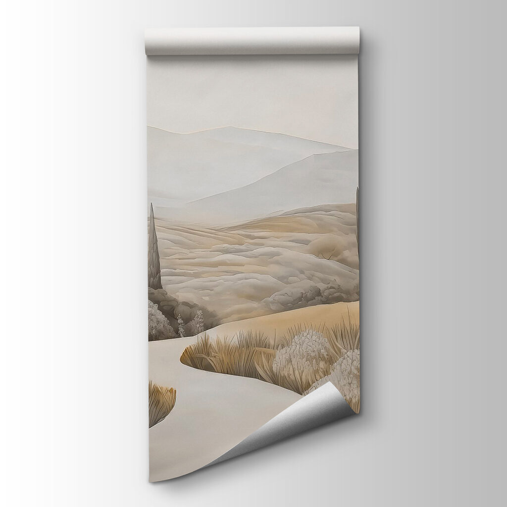 Landscape with a winding road and trees