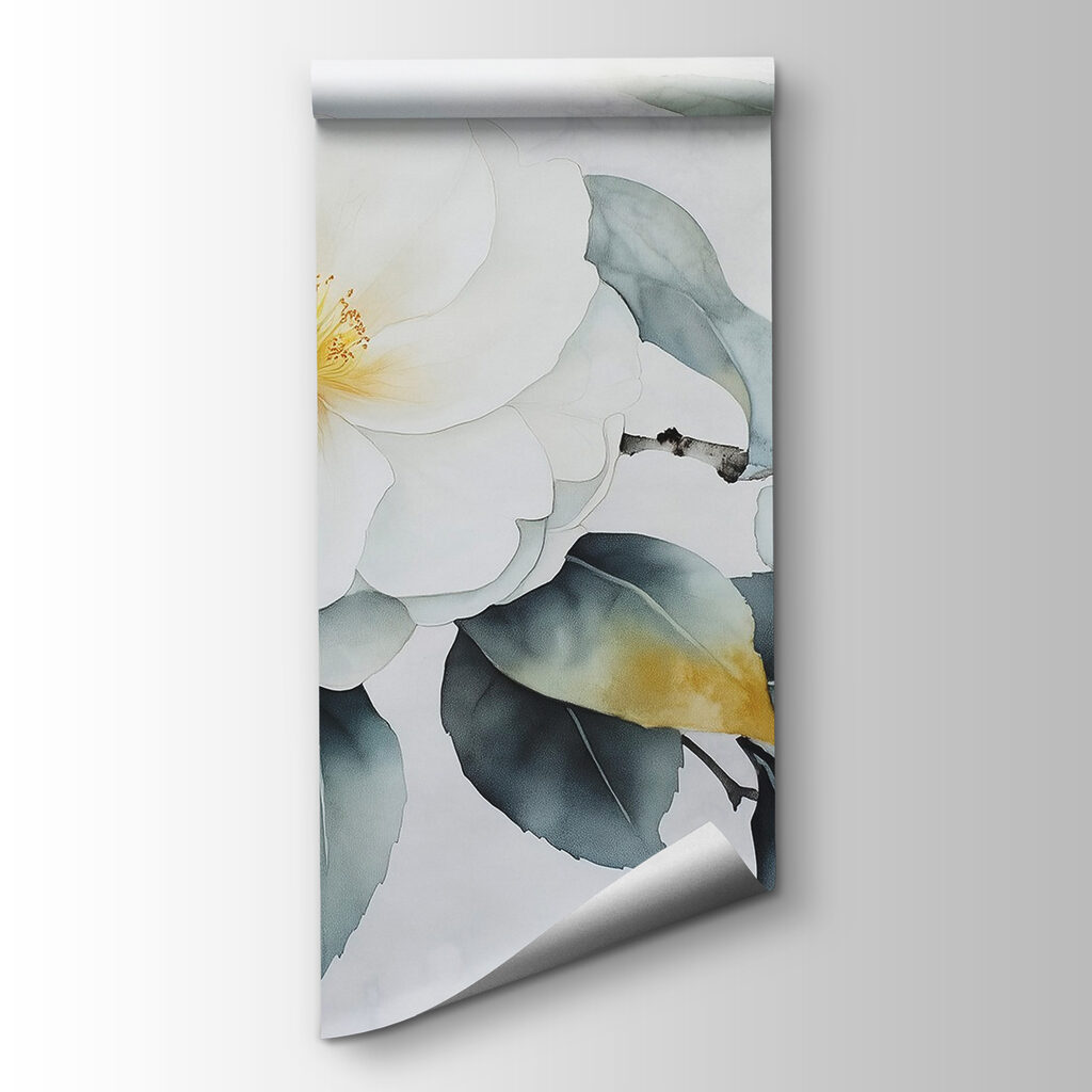 White flower with green leaves White flower with green leaves