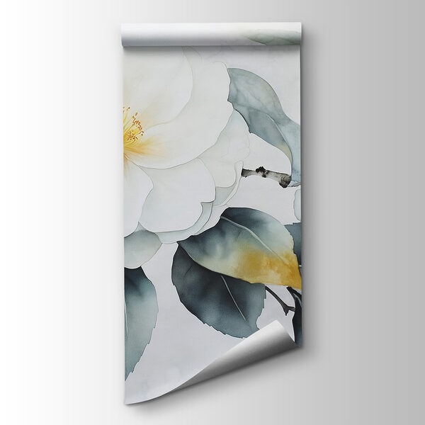 White flower with green leaves White flower with green leaves