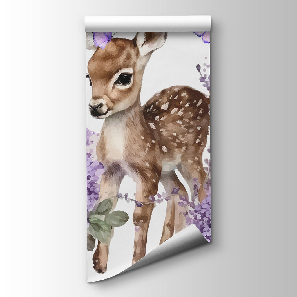 Baby deer surrounded by purple flowers