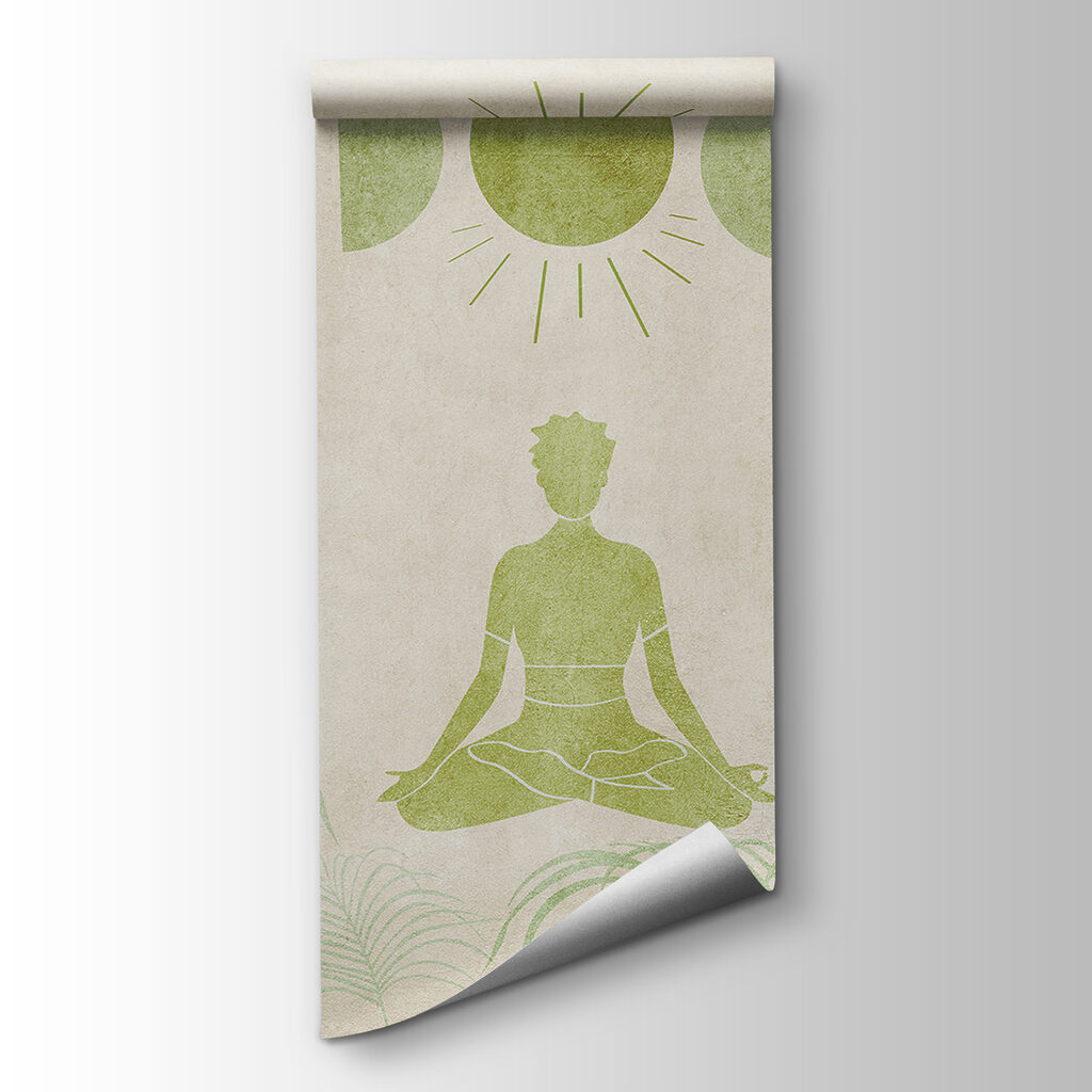 Drawing of a person sitting in a lotus position surrounded by plants