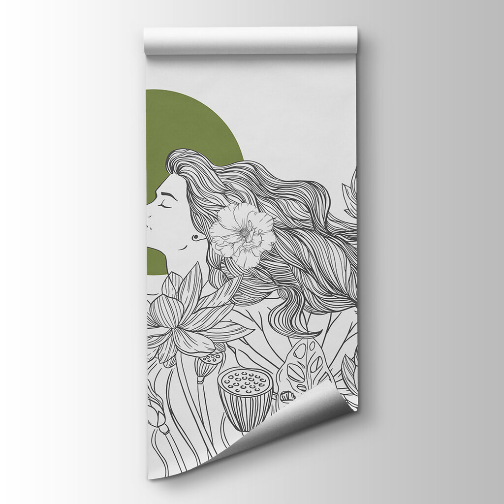 Drawing of a woman with long hair and flowers