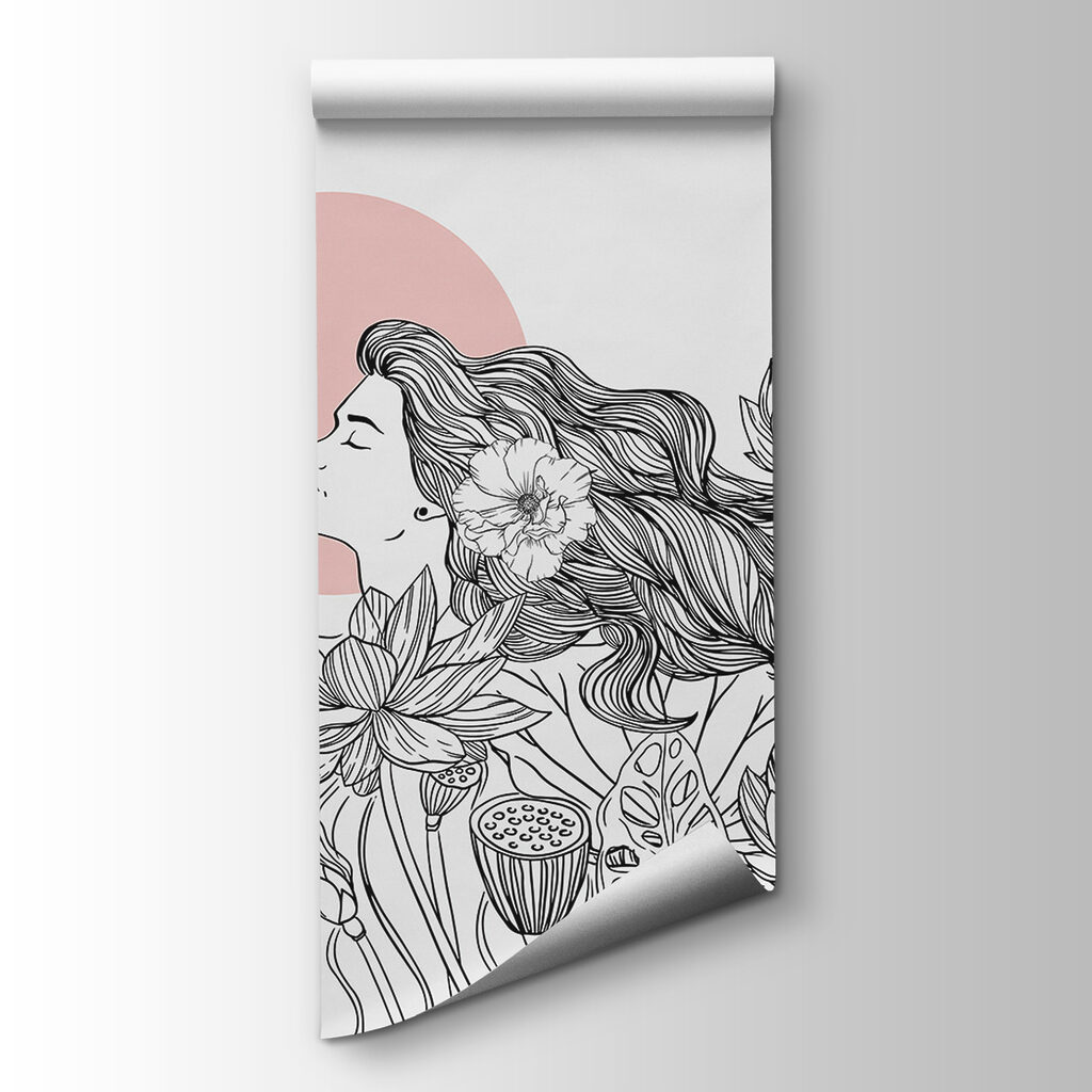Drawing of a woman with long hair and flowers