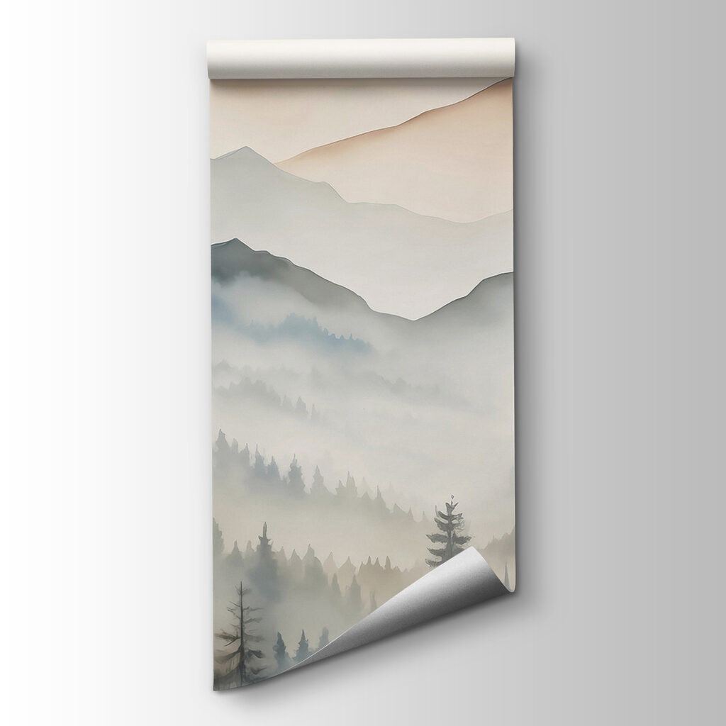 Landscape of mountains with trees and fog Landscape of mountains with trees and fog