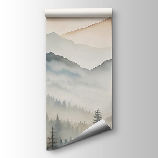 Landscape of mountains with trees and fog Landscape of mountains with trees and fog