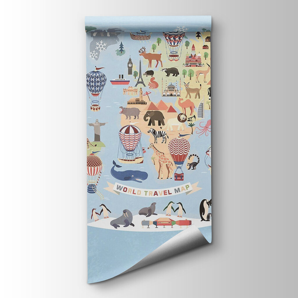 Map of the world with animals