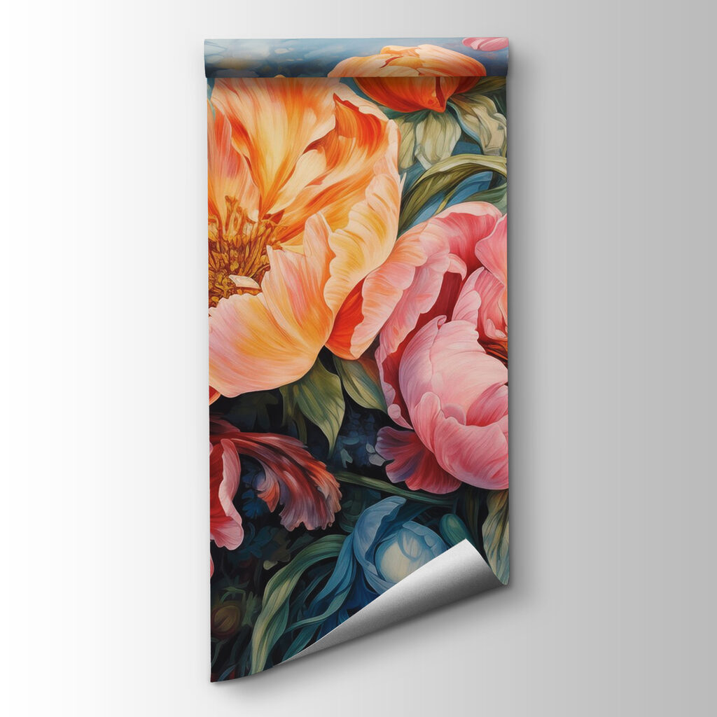 Painting of flowers on a blue background