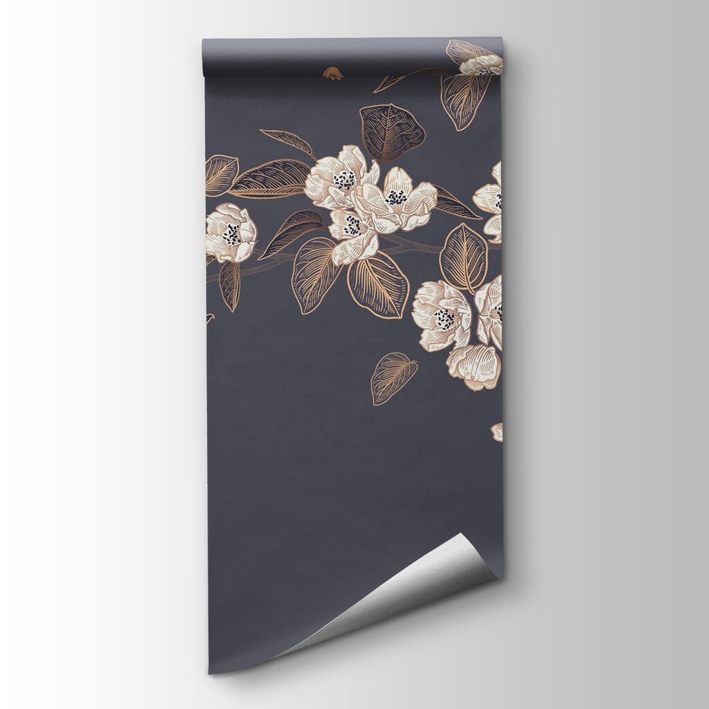 White flowers and leaves on a gray background