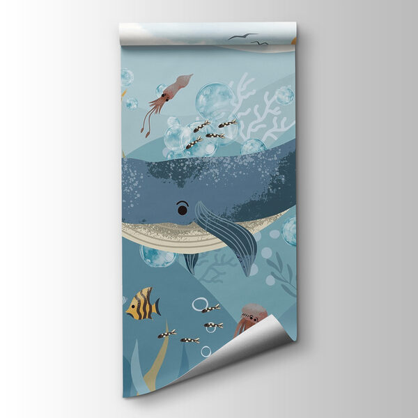 Group of fish and whales swimming in the ocean Group of fish and whales swimming in the ocean