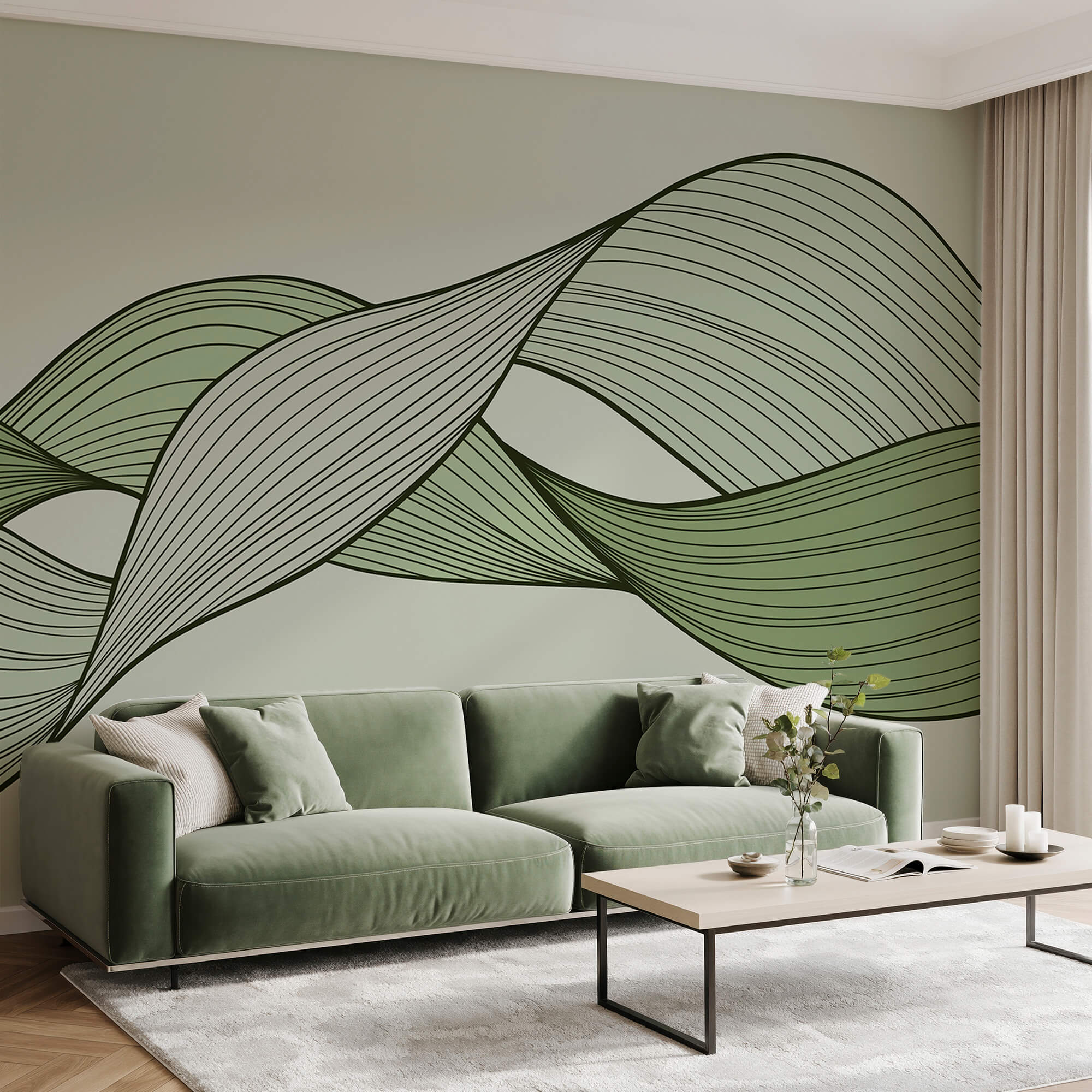 Groene en zwarte golvende lijnen