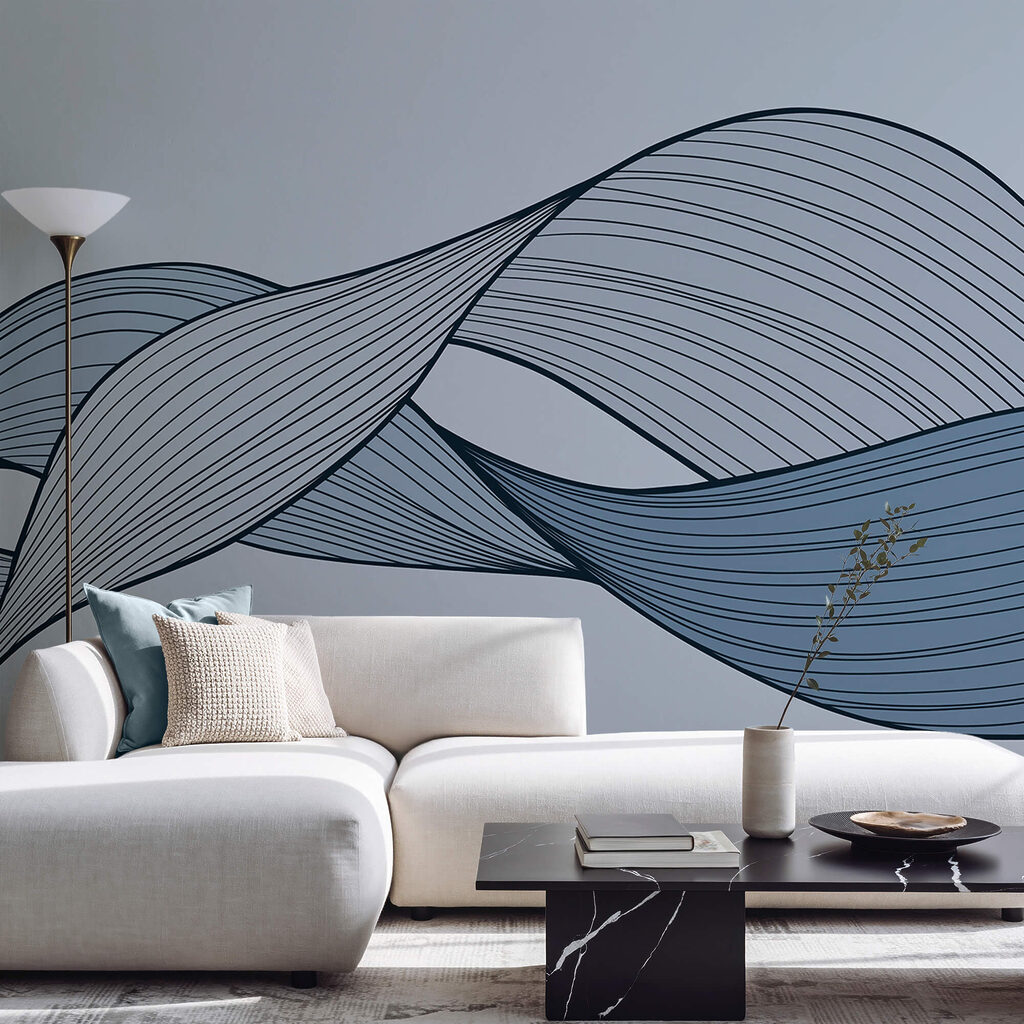 Blauwe en zwarte golvende lijnen