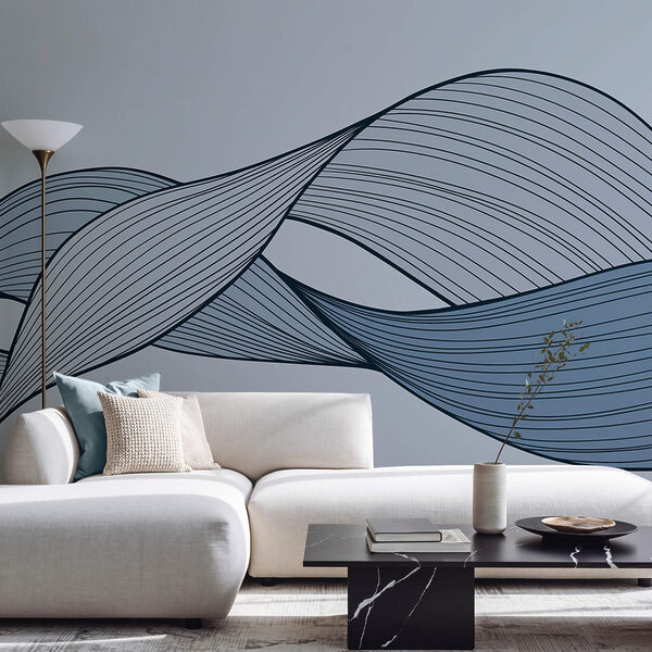 Blauwe en zwarte golvende lijnen