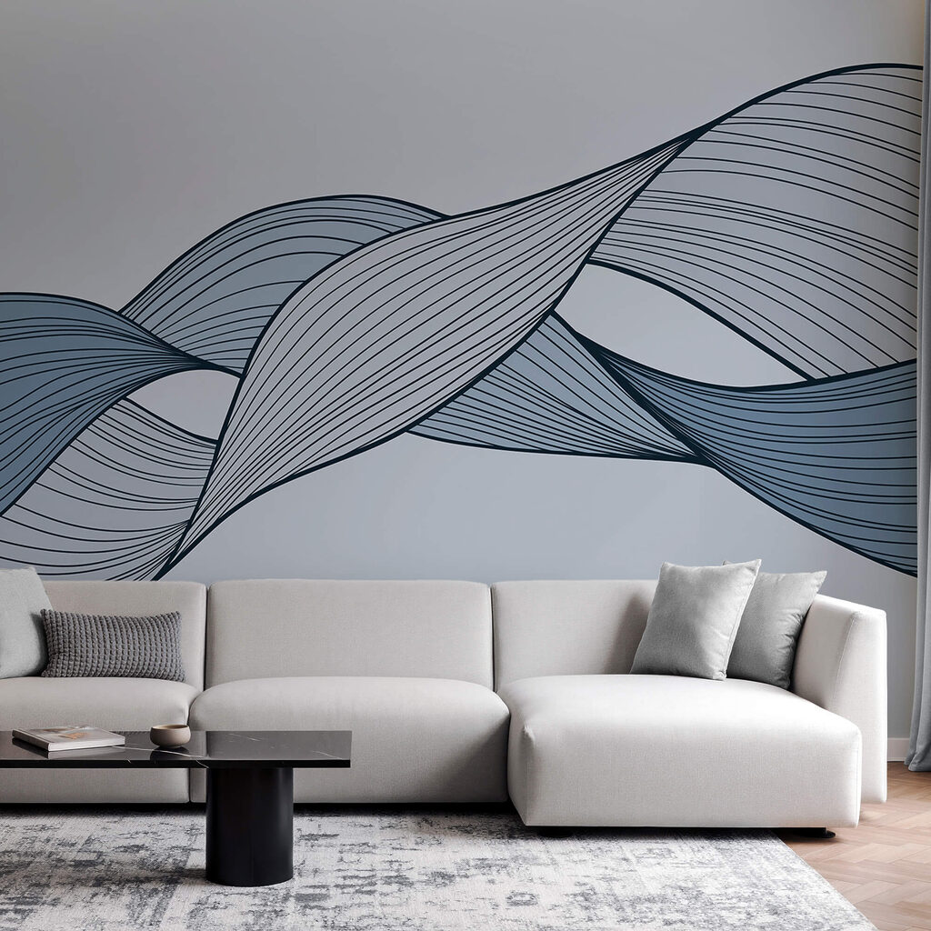 Blauwe en zwarte golvende lijnen