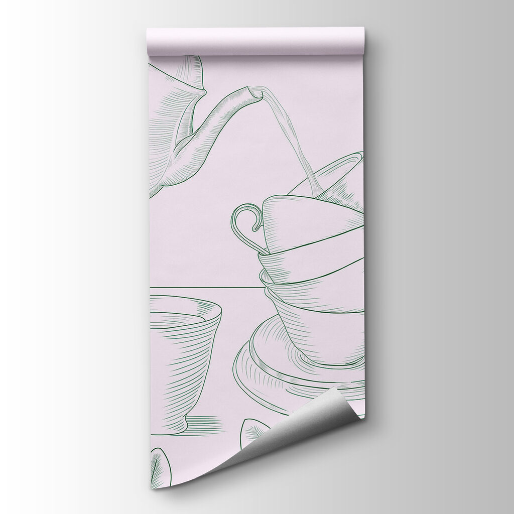 Teapot pouring tea into a stack of teacups