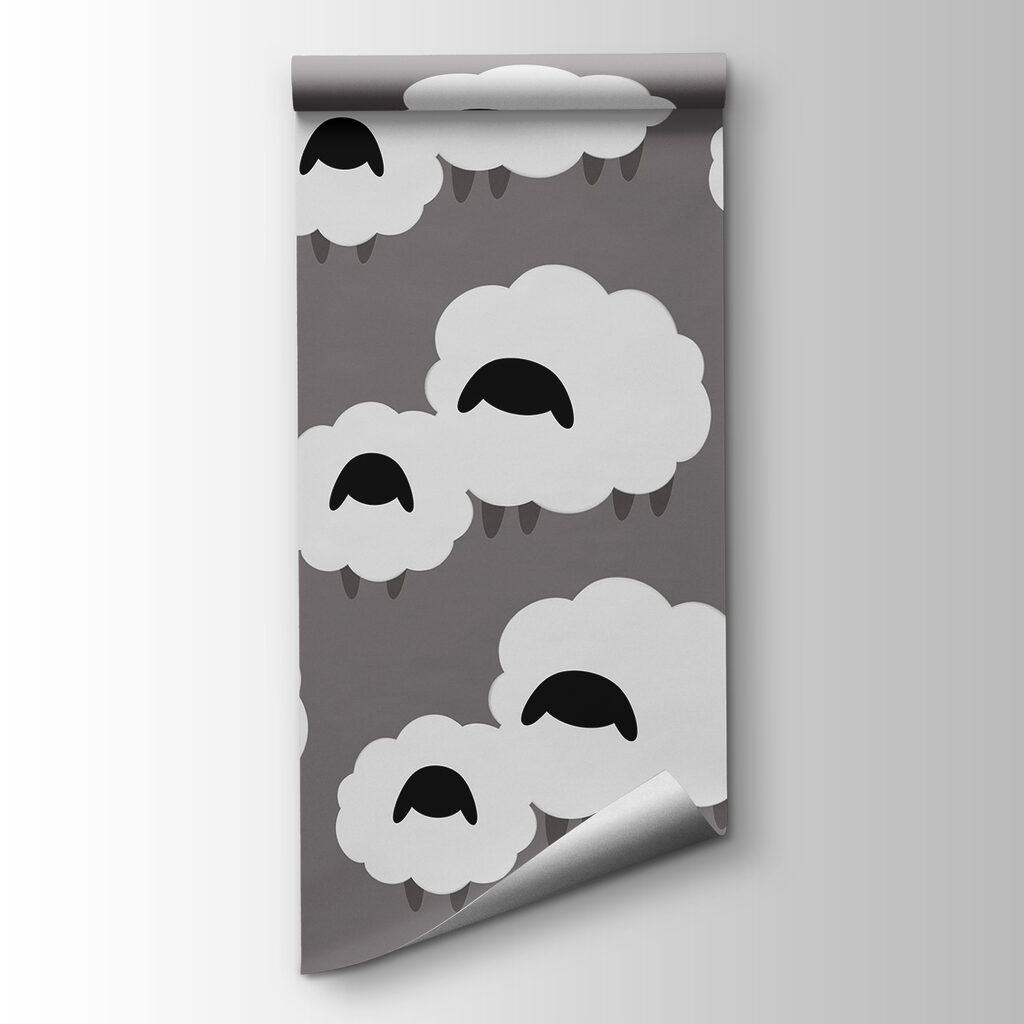 Group of white clouds with black sheep Group of white clouds with black sheep