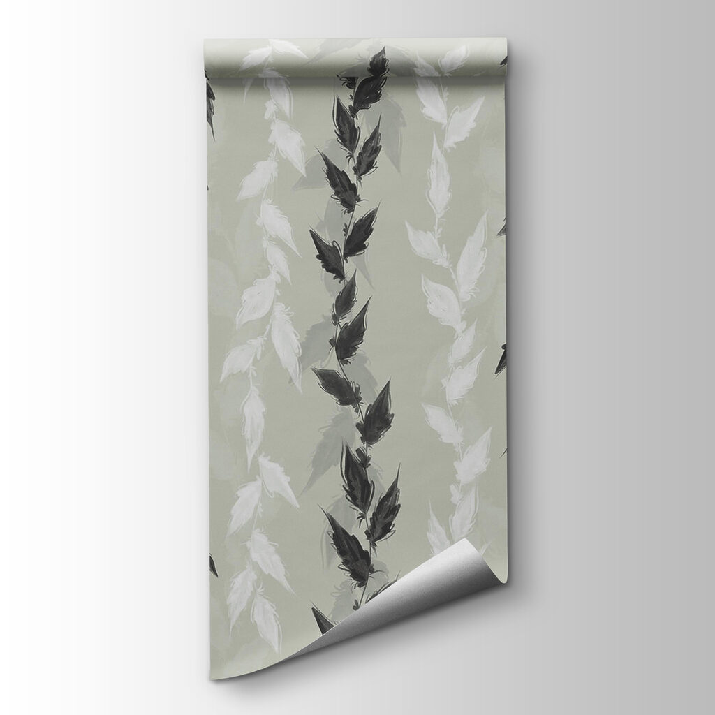 Black and white leaves on a gray background