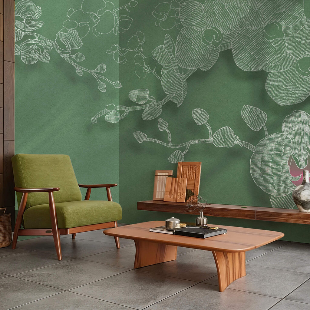 Delicate orchideeën tegen een groene achtergrond Delicate orchideeën tegen een groene achtergrond