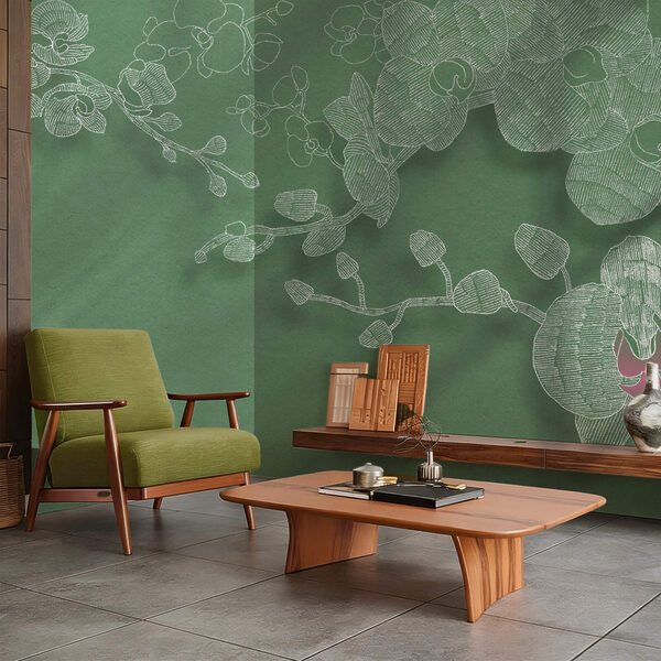 Delicate orchideeën tegen een groene achtergrond Delicate orchideeën tegen een groene achtergrond