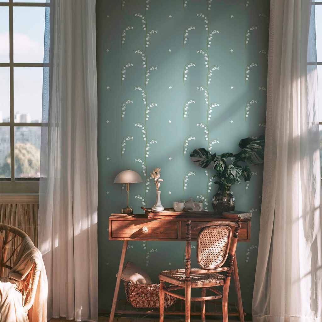 Patroon van witte bloemen op een blauwe achtergrond