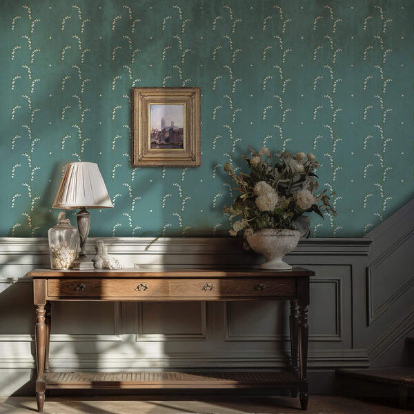 Patroon van witte bloemen op een blauwe achtergrond