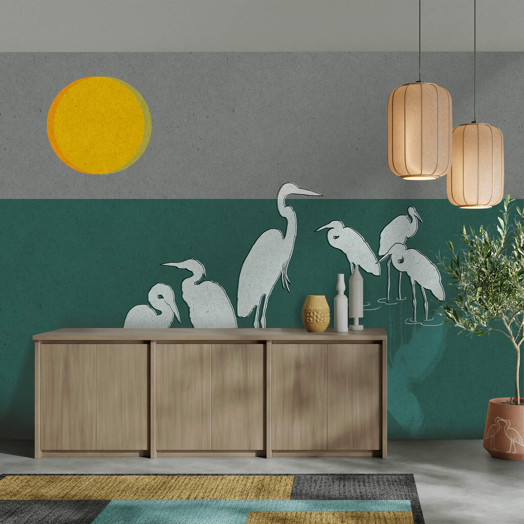 Groep vogels staande in het water