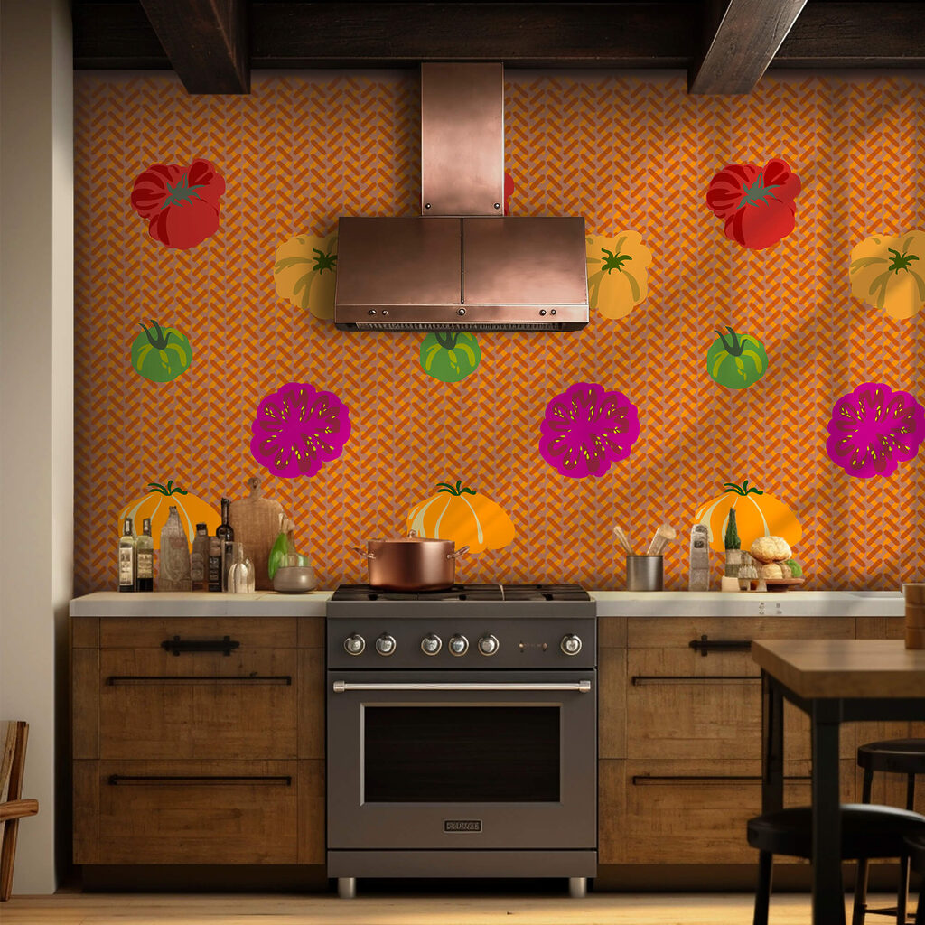 Groep tomaten op een geweven oppervlak