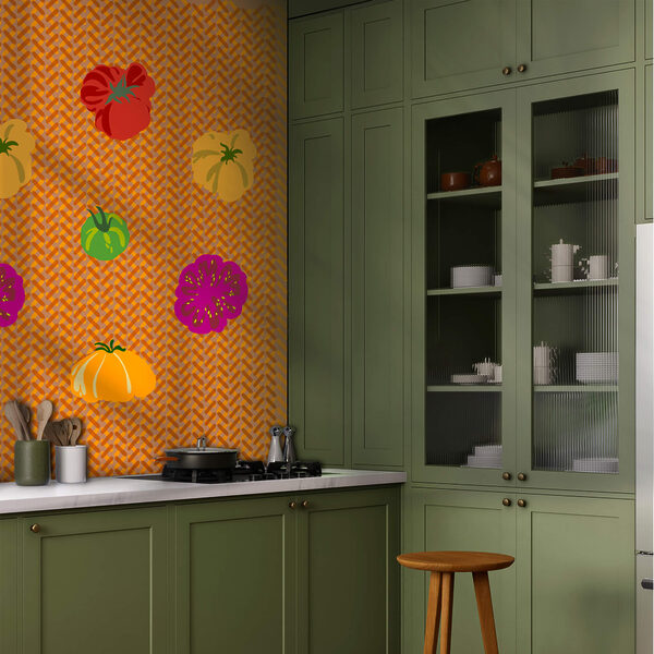 Groep tomaten op een geweven oppervlak