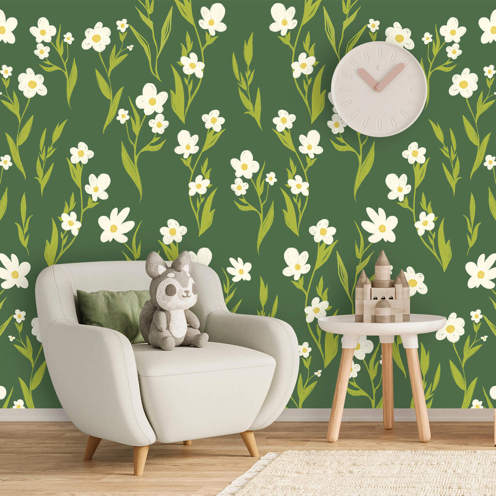 Patroon van witte bloemen en groene bladeren