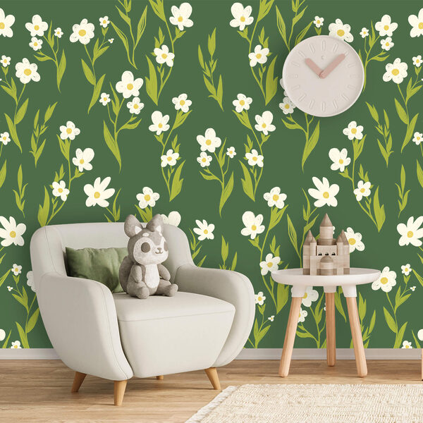 Patroon van witte bloemen en groene bladeren