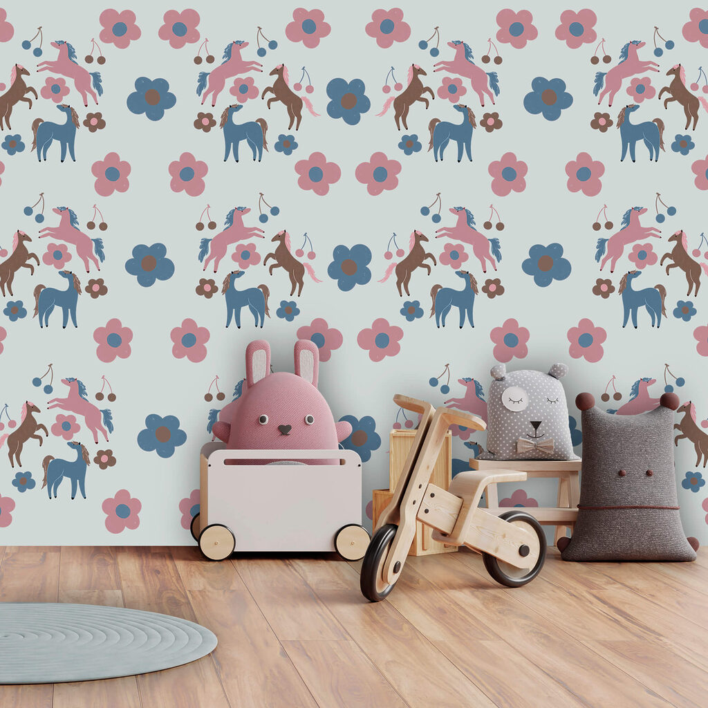 Patroon van paarden en bloemen