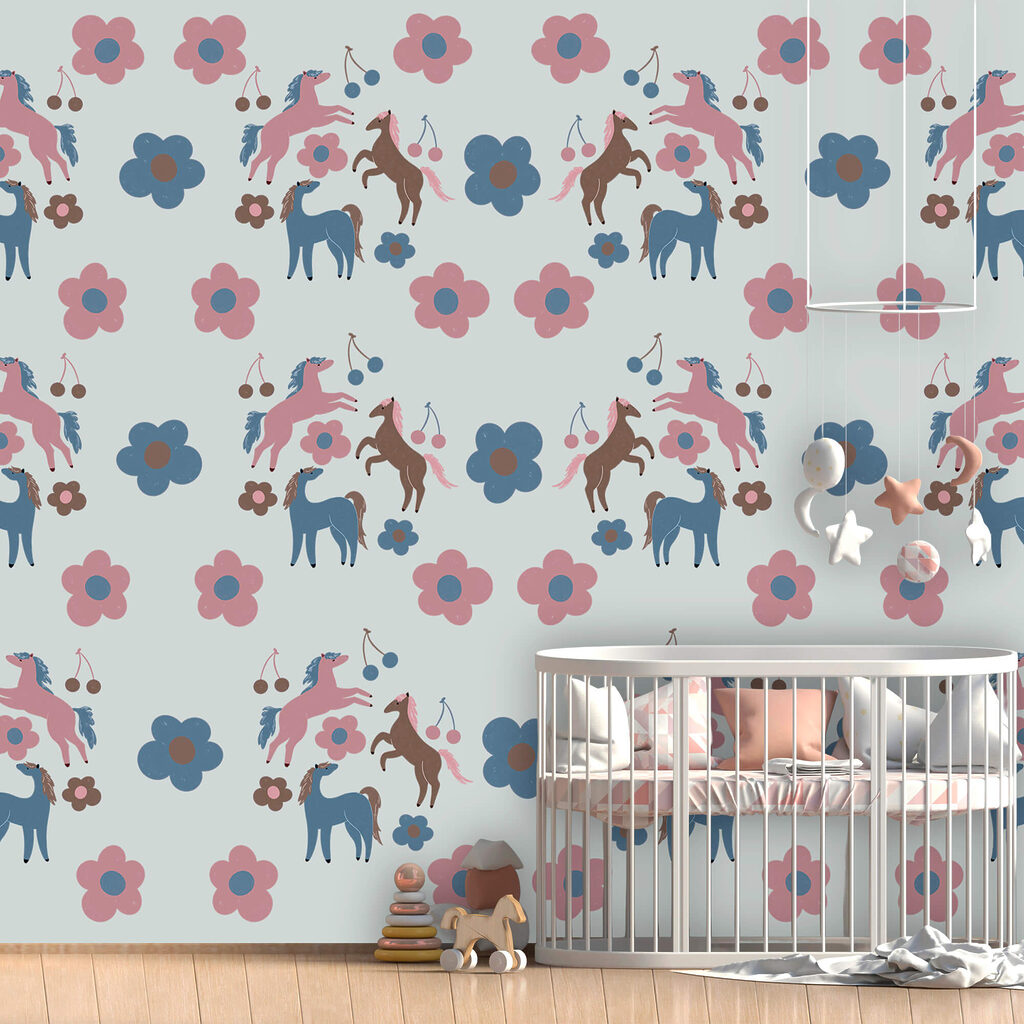 Patroon van paarden en bloemen