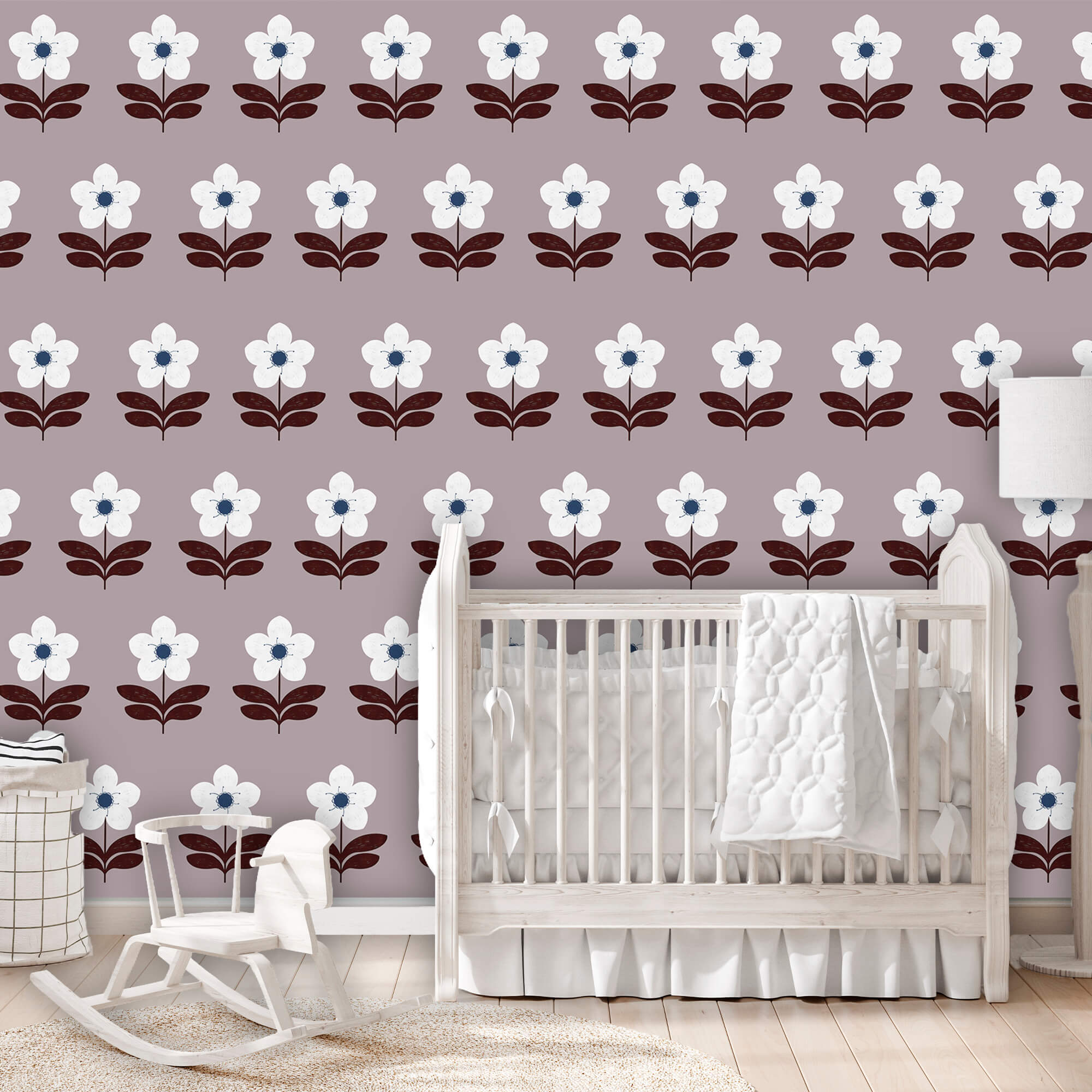 Patroon van witte bloemen en bruine bladeren
