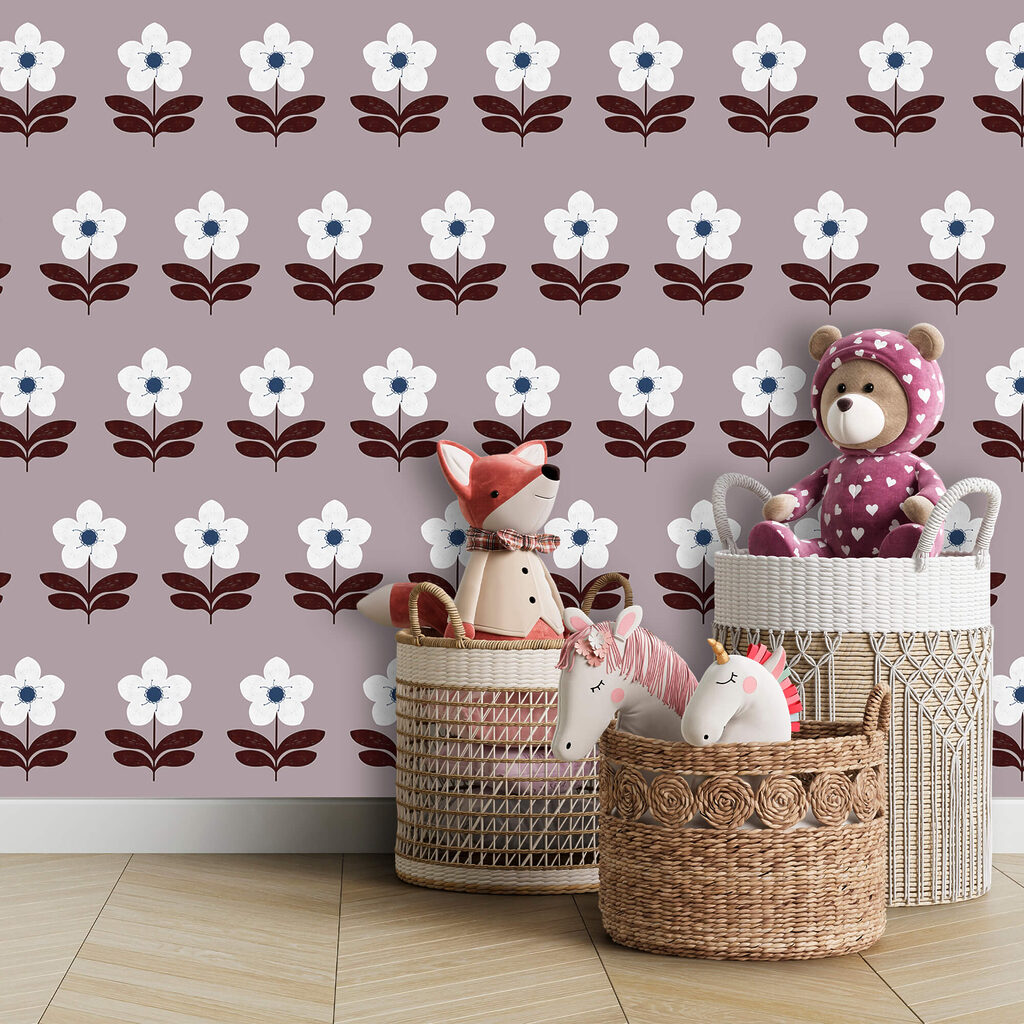 Patroon van witte bloemen en bruine bladeren