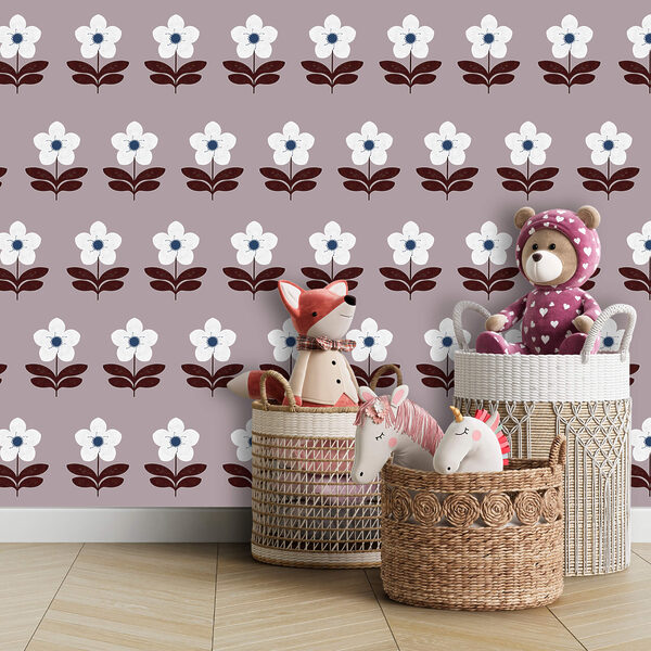 Patroon van witte bloemen en bruine bladeren