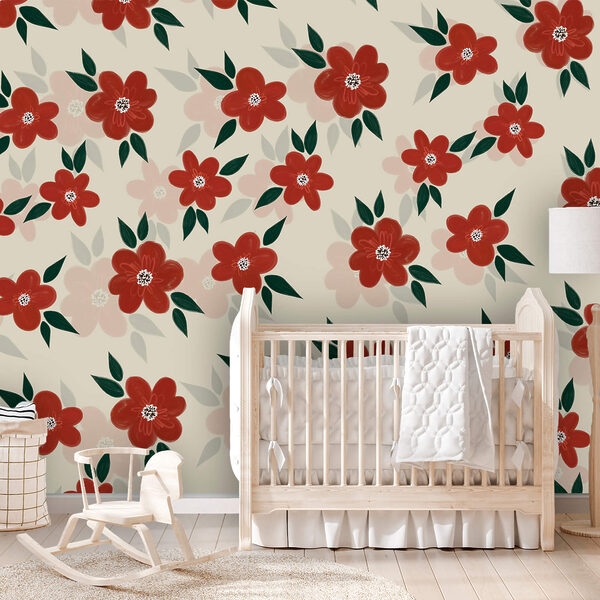 Patroon van rode bloemen en groene bladeren