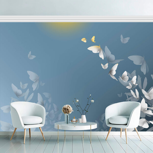 Groep vlinders die in de lucht vliegen