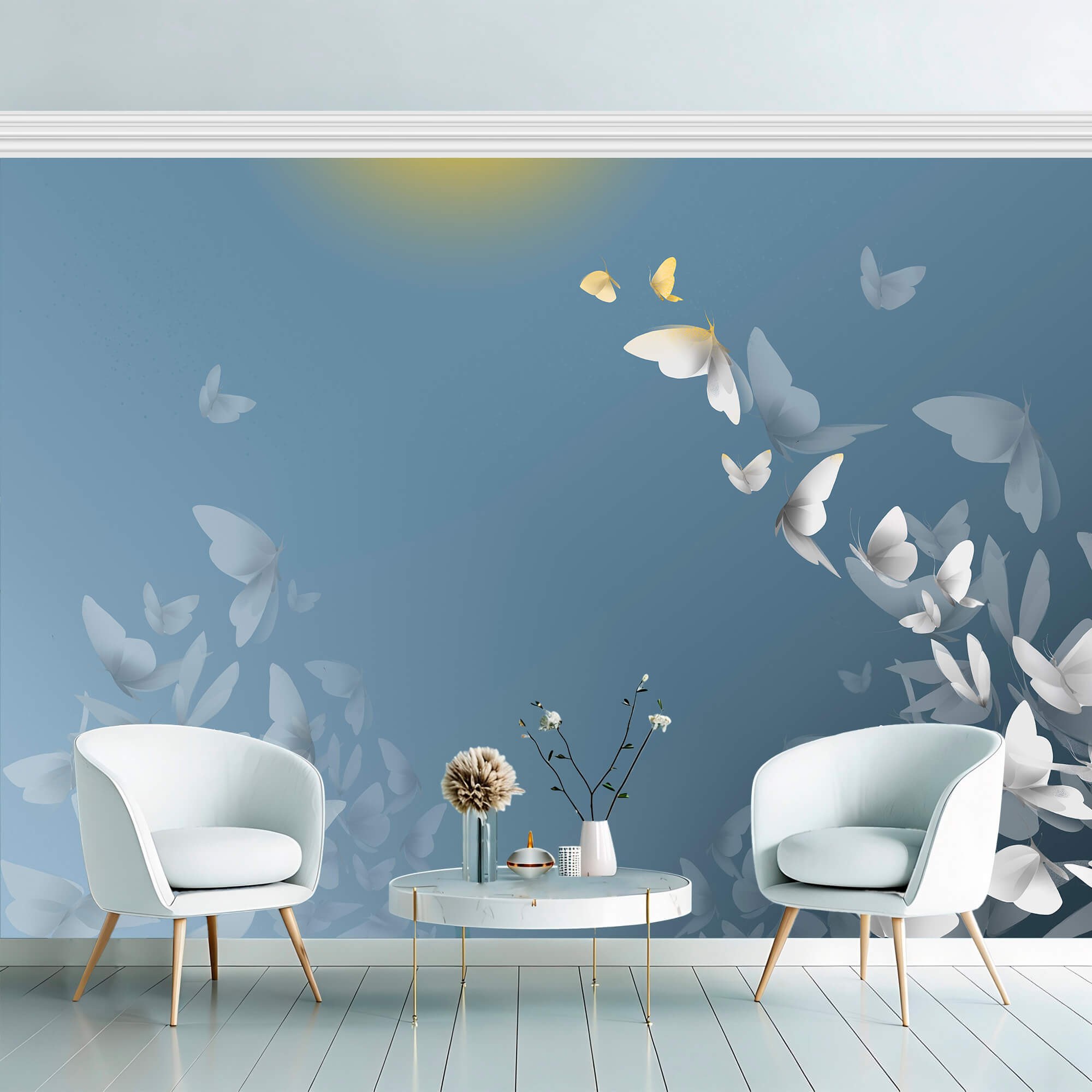 Groep vlinders die in de lucht vliegen