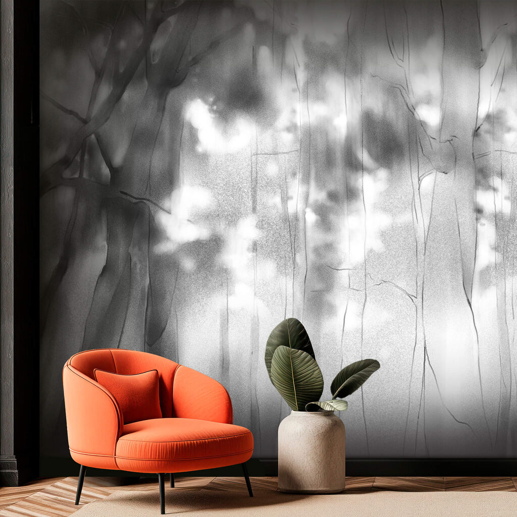 Zwart-witfoto van bomen